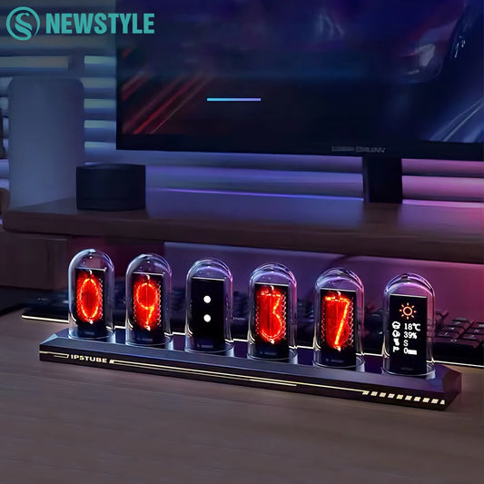 Nixie Tube Clock Glow RGB LED IPS Colour Screen Digital Clock DIY Analog Digital Tube Night lights APP Control Gaming Room Decor
